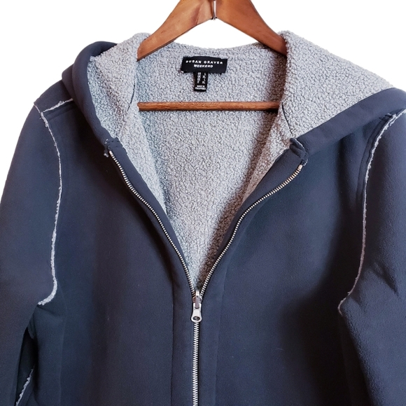 📣 SOLD 📣Susan Graver Reversible Polar Fleece Sherpa Coat Large Black Gray New - Picture 6 of 17